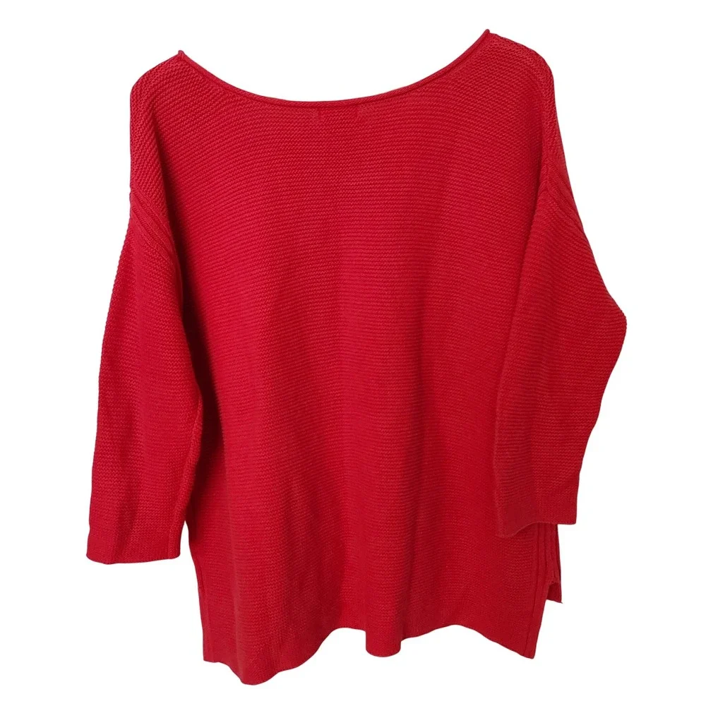 Old Navy Womens Red Garter Stitch Sweater 3/4‎ Sleeve Coastal Preppy Casual